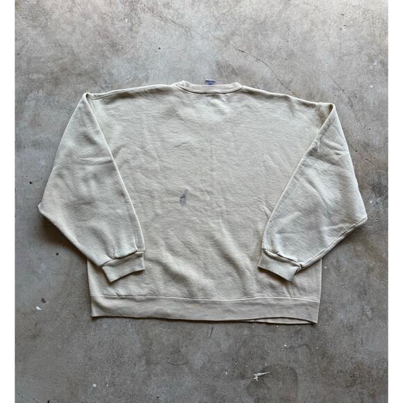 2000s Russell Athletic Thrashed Paint Splatter Beige Crewneck Size XXL - Picture 2 of 8